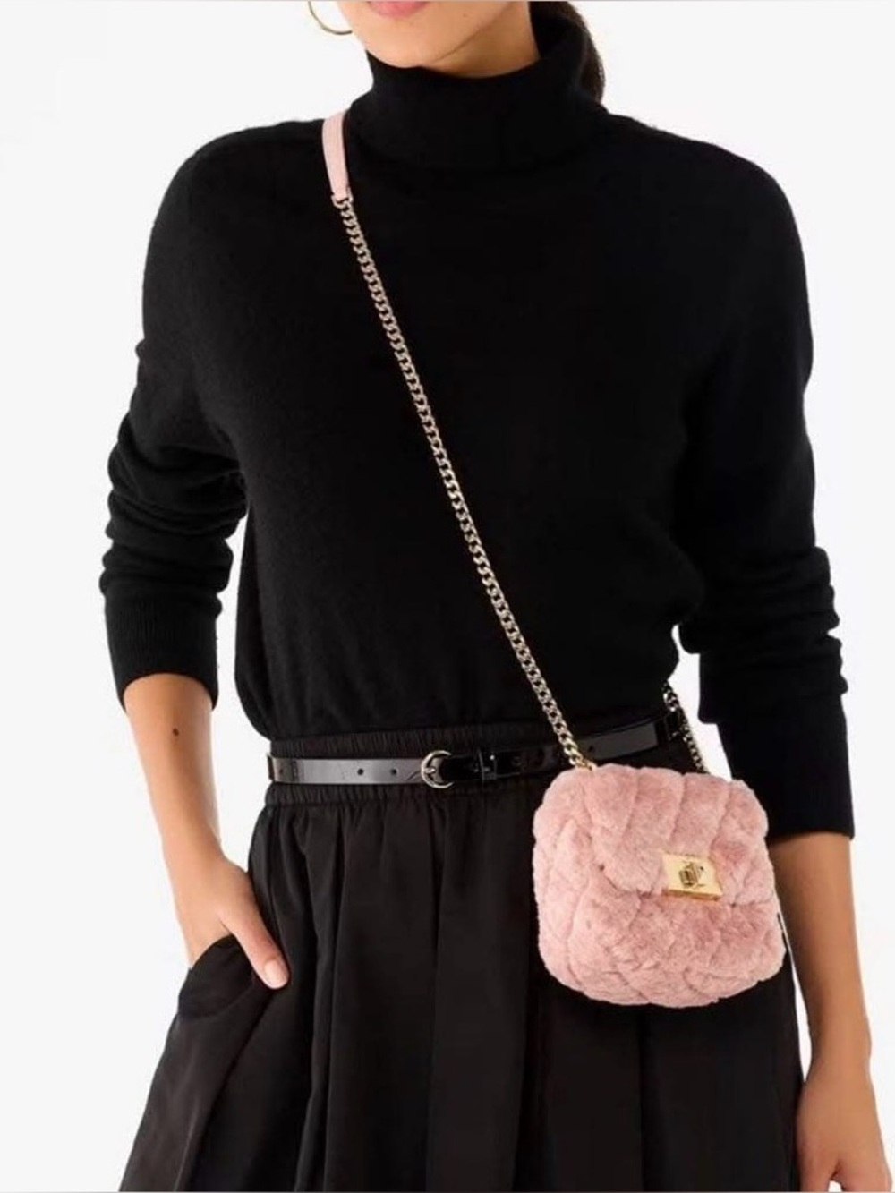 Kate Spade Rose Smoke Faux Fur Quilted Micro Flap Crossbody Bag - Picture 3 of 9